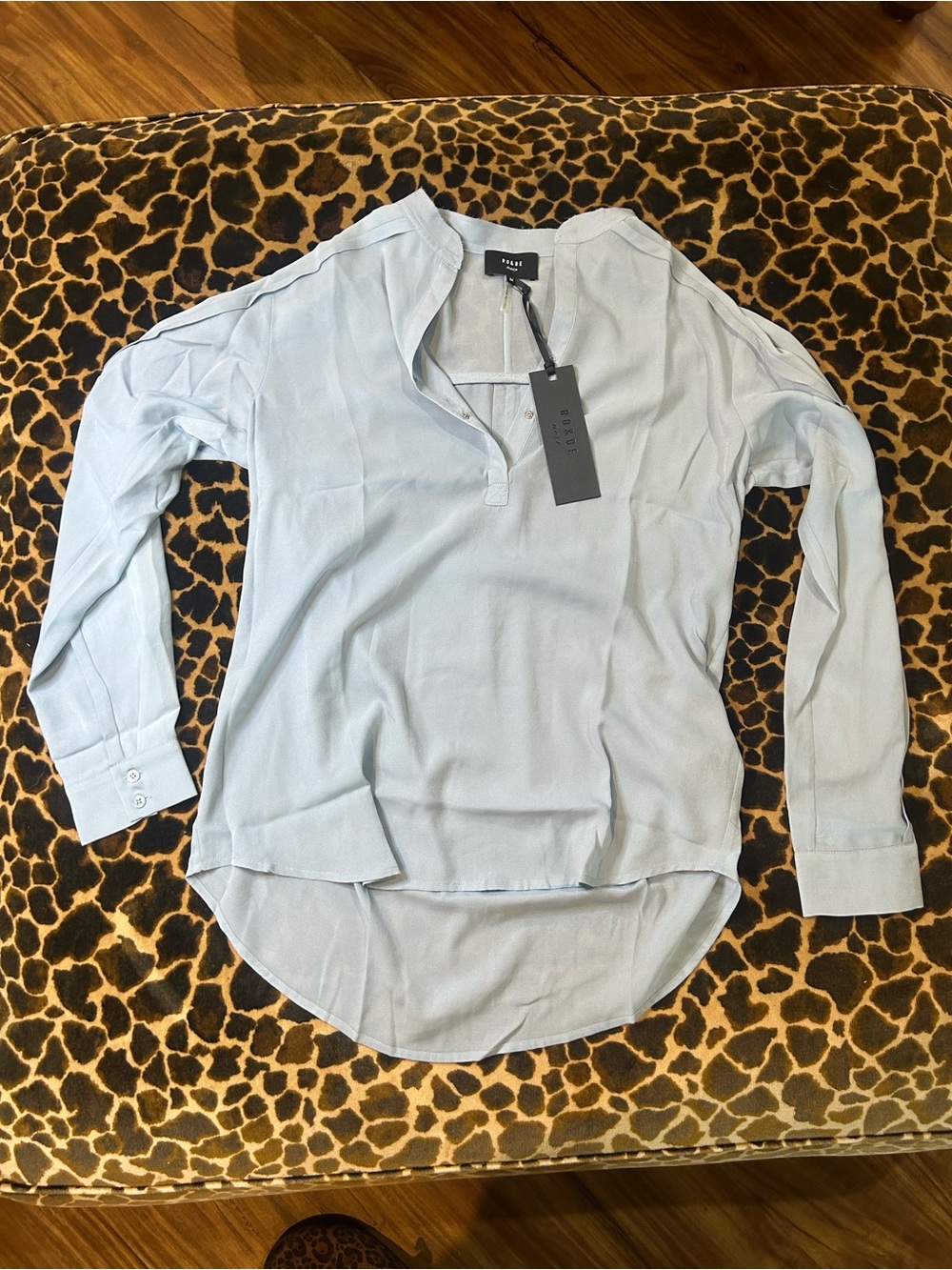 Ro & De Light Blue Button-Down Henley Blouse